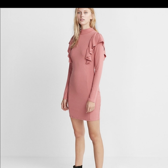 Black form fitting dress w/ruffle shoulder accent - Picture 5 of 5